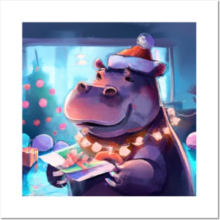 Cute Hippopotamus Drawing Posters and Art